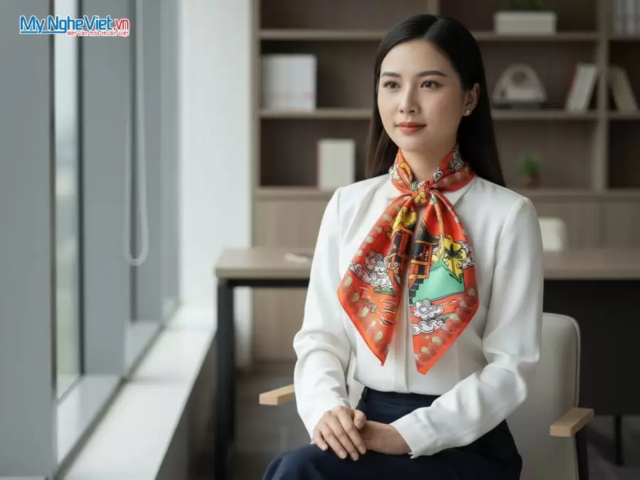 Khăn lụa tơ tằm in họa tiết nghệ thuật cao cấp