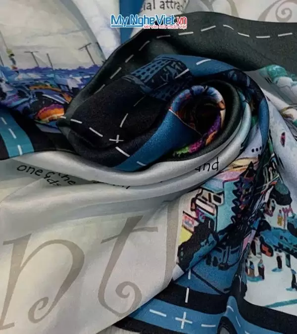 Khăn lụa tơ tằm in họa tiết nghệ thuật cao cấp