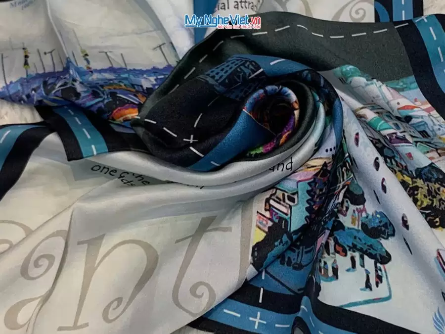 Khăn lụa tơ tằm in họa tiết nghệ thuật cao cấp