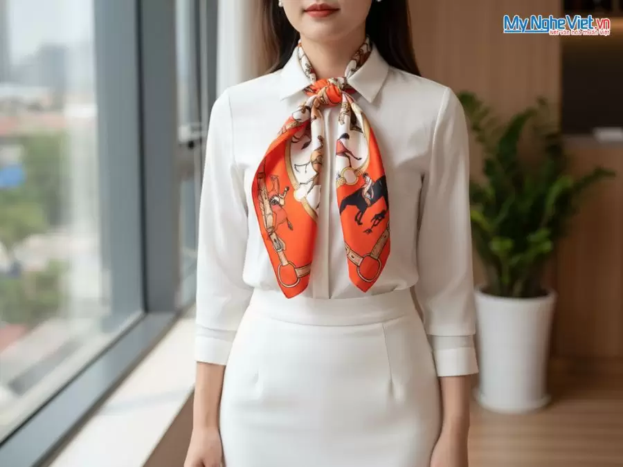 Khăn lụa tơ tằm in họa tiết nghệ thuật cao cấp