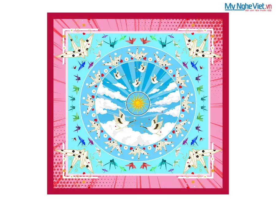 Khăn lụa tơ tằm in họa tiết nghệ thuật cao cấp