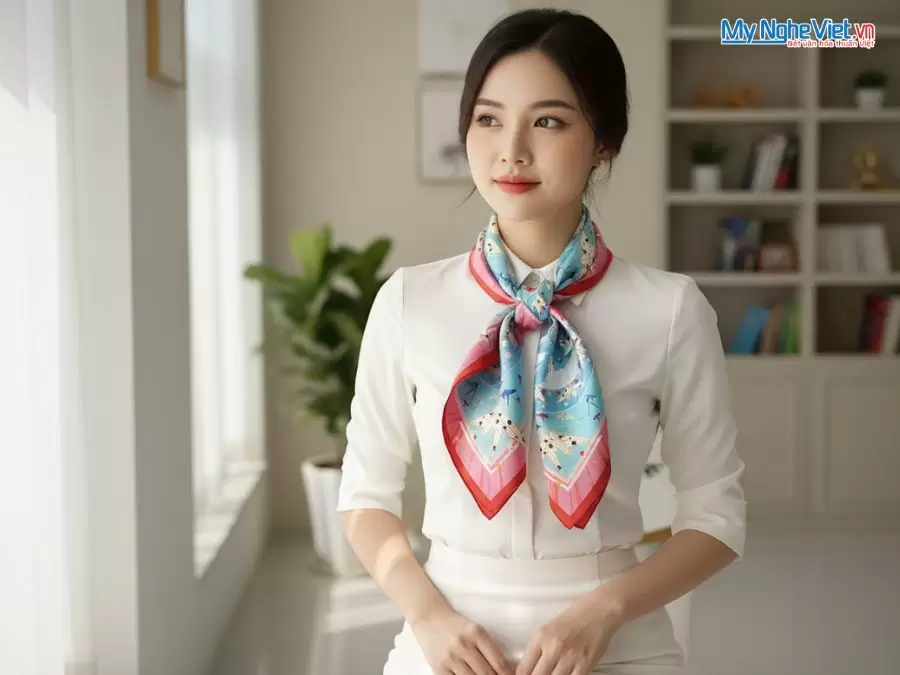 Khăn lụa tơ tằm in họa tiết nghệ thuật cao cấp