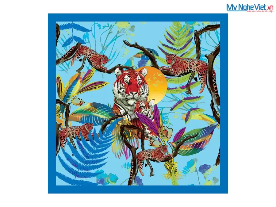 Khăn lụa tơ tằm in họa tiết nghệ thuật cao cấp