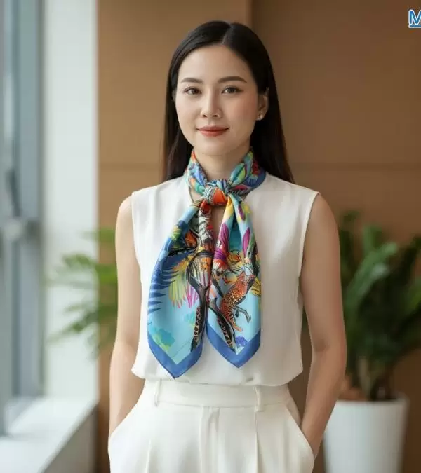 Khăn lụa tơ tằm in họa tiết nghệ thuật cao cấp