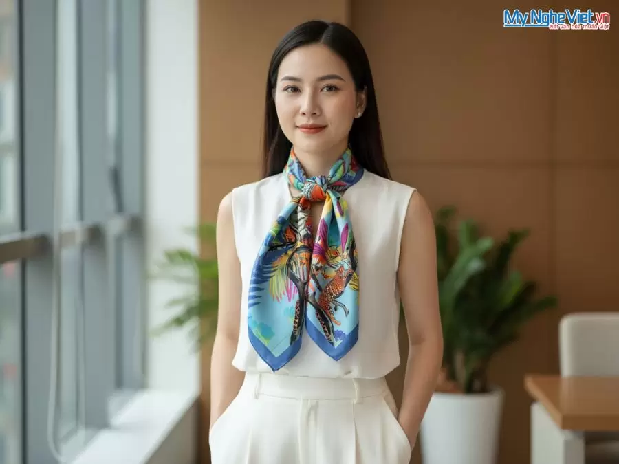 Khăn lụa tơ tằm in họa tiết nghệ thuật cao cấp