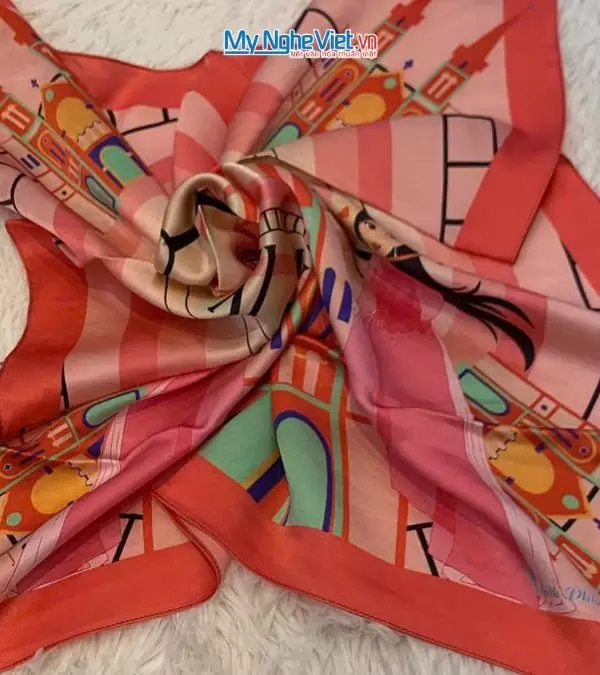 Khăn lụa tơ tằm in họa tiết nghệ thuật cao cấp