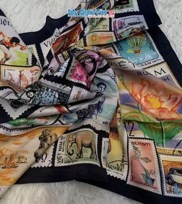 Khăn lụa tơ tằm in họa tiết nghệ thuật cao cấp