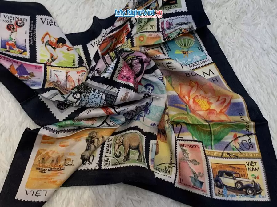 Khăn lụa tơ tằm in họa tiết nghệ thuật cao cấp