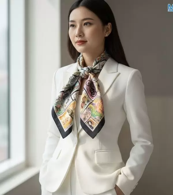 Khăn lụa tơ tằm in họa tiết nghệ thuật cao cấp