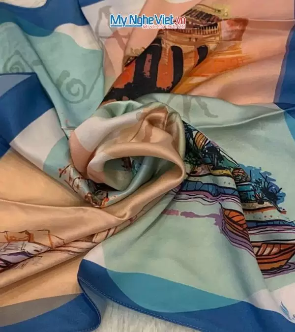 Khăn lụa tơ tằm in họa tiết nghệ thuật cao cấp