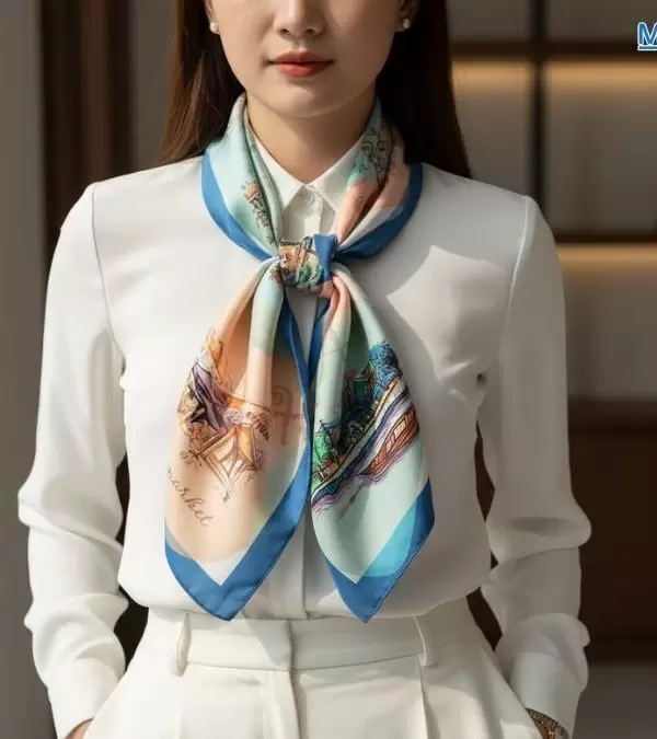 Khăn lụa tơ tằm in họa tiết nghệ thuật cao cấp