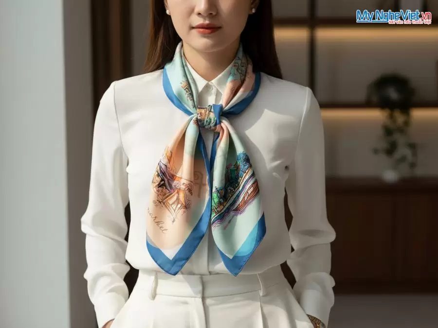 Khăn lụa tơ tằm in họa tiết nghệ thuật cao cấp