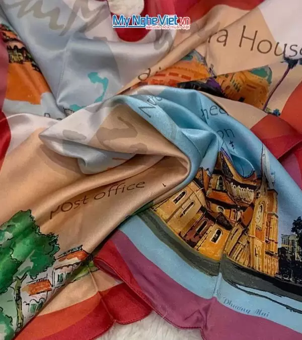 Khăn lụa tơ tằm in họa tiết nghệ thuật cao cấp