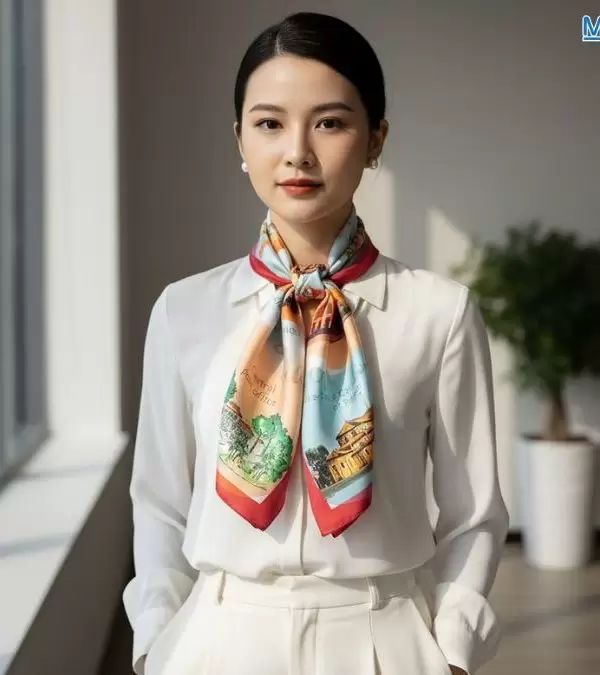 Khăn lụa tơ tằm in họa tiết nghệ thuật cao cấp