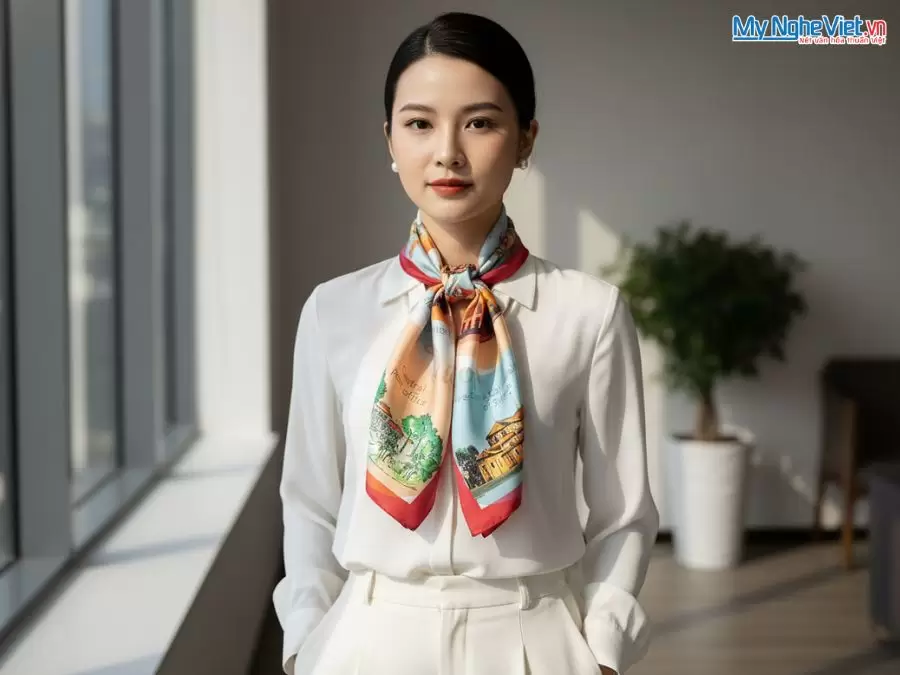 Khăn lụa tơ tằm in họa tiết nghệ thuật cao cấp