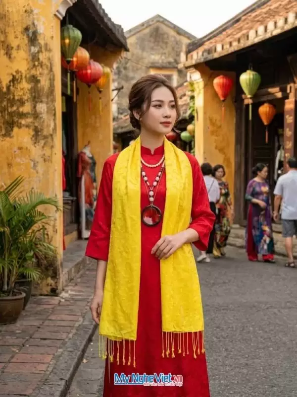 Khăn Lụa Tơ Tằm Họa Tiết Chuồn Chuồn Màu Vàng 44x197cm KLTA419