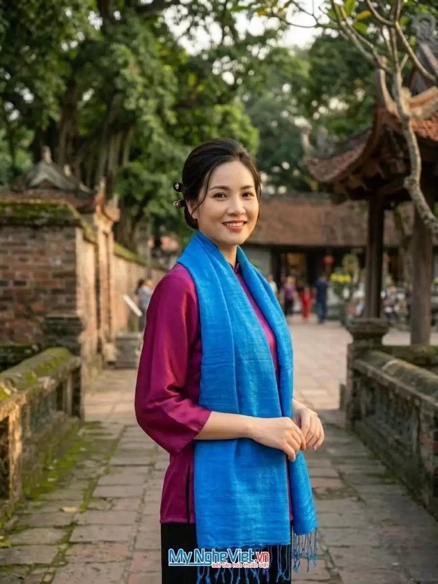 Khăn Lụa Đũi Tơ Tằm Màu Xanh Dương 40x175cm MNV-KLTA40175-2