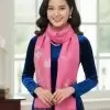 Khăn Lụa Đũi Hồng Vẽ Sen 100% Silk