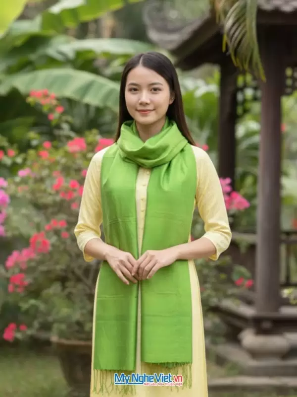 Khăn Lụa Tơ Tằm Xanh 87x180cm MNV-KLNC87180/9