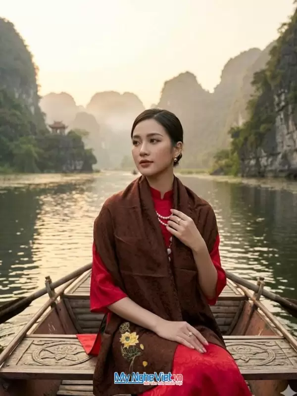 Khăn lụa thêu tay màu nâu 60x180cm LNL60180/5