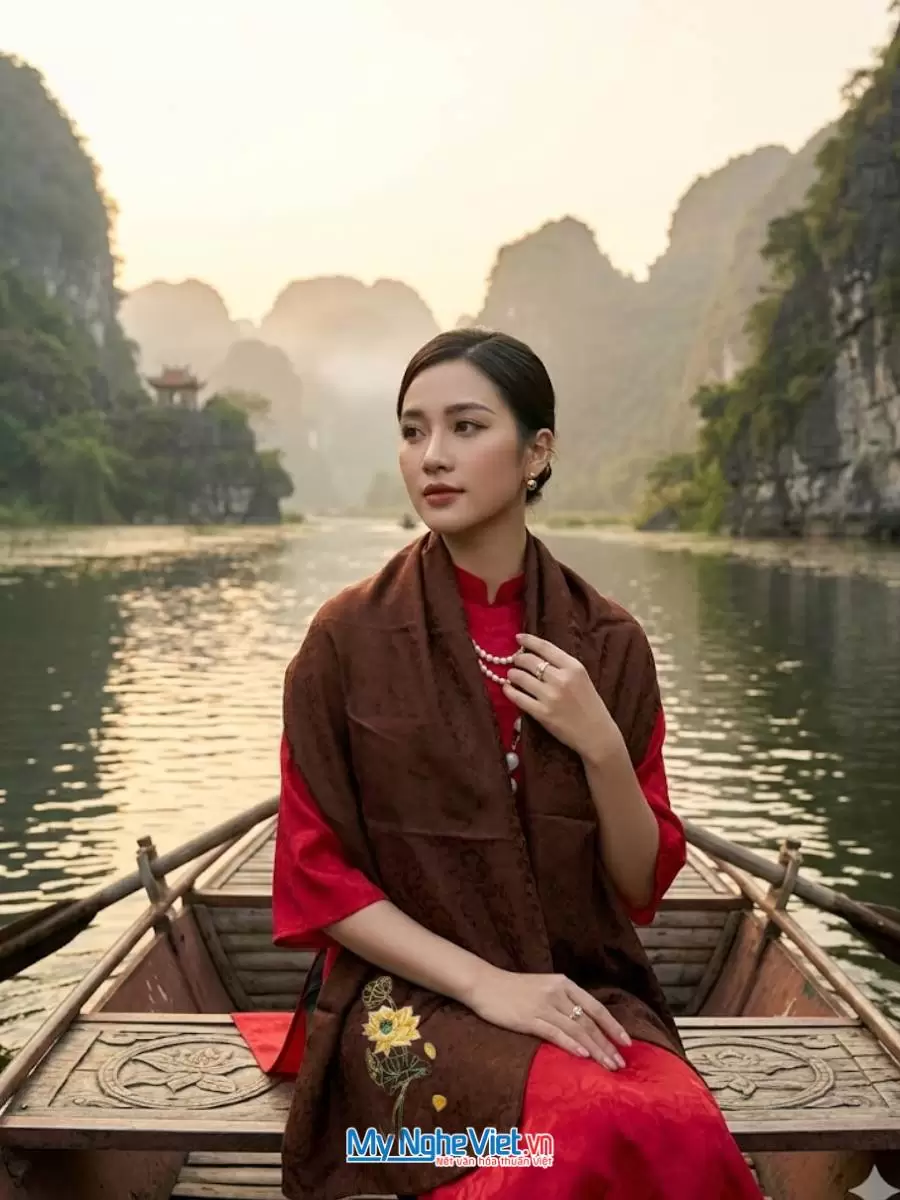 Khăn lụa thêu tay màu nâu 60x180cm LNL60180/5