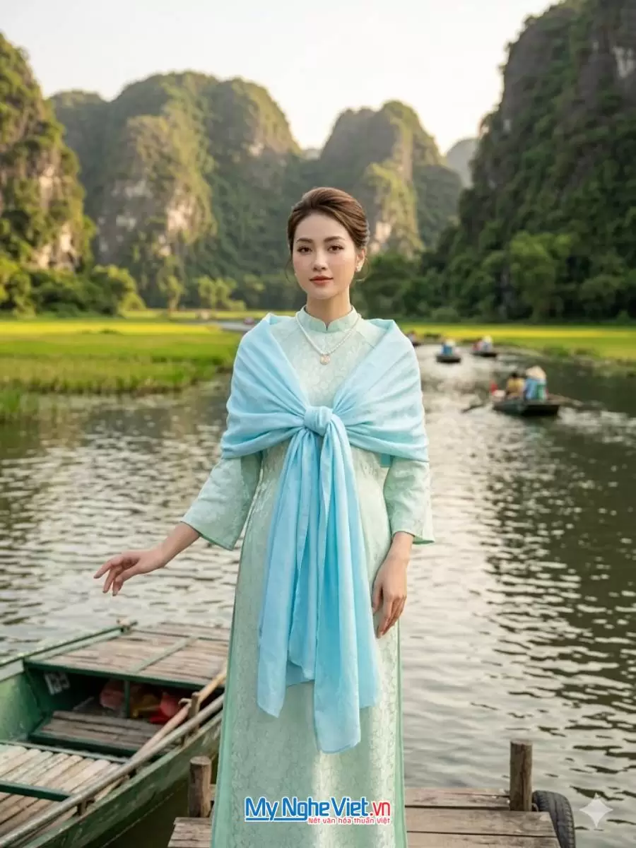 Khăn lụa vân cổ xanh mint Hà Đông 75x175cm KLNL75175/3