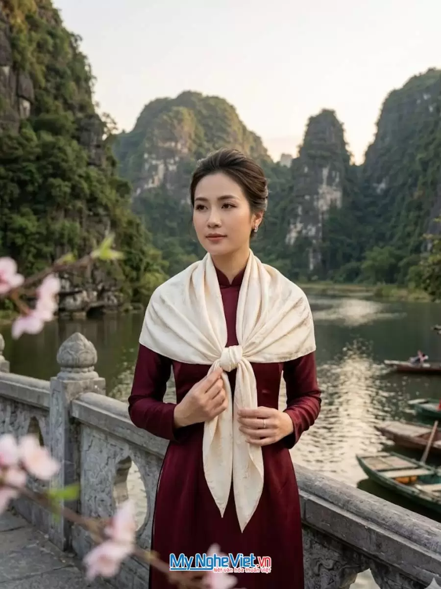 Khăn lụa Hà Động họa tiết cá sen 100% silk kem 110x110 KLNL0001-4