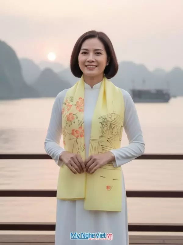 Bộ quà tặng khăn lụa vẽ tay cao cấp và hộp trang sức sơn mài vẽ chợ Bến Thành