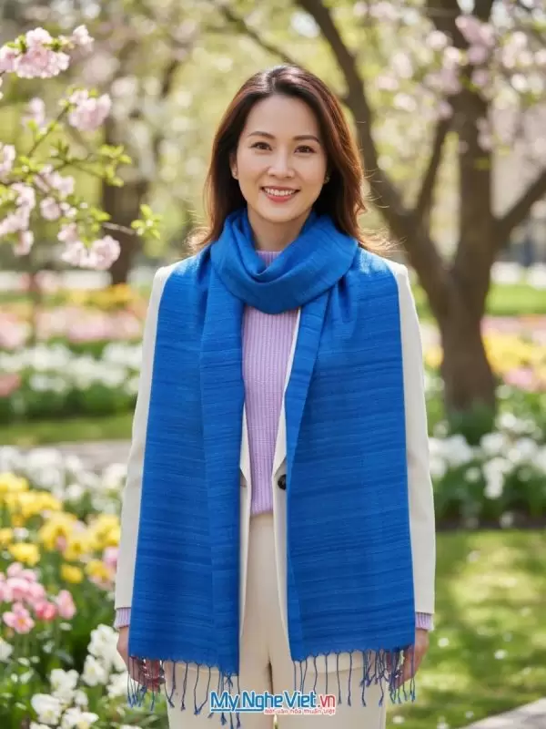 Khăn Lụa Đũi Tơ Tằm Màu Xanh Dương 40x175cm MNV-KLTA40175-2