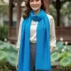 Khăn lụa đũi tơ tằm trơn màu xanh nhạt