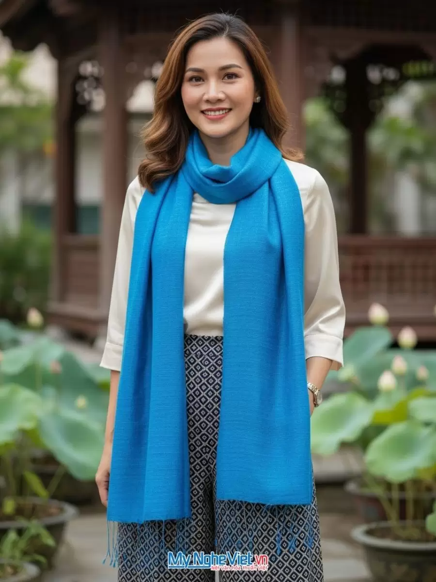 Khăn lụa đũi tơ tằm trơn màu xanh nhạt