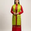 Khăn Lụa Tơ Tằm Thêu Hoa Sen Màu Xanh Lá
