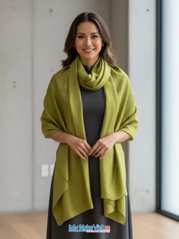 Khăn lụa tơ tằm trơn 100% silk màu xanh rêu