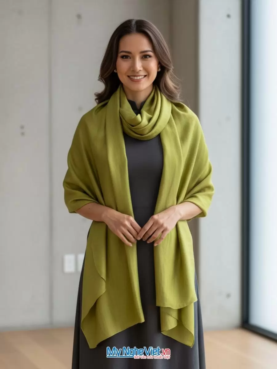 Khăn lụa tơ tằm trơn 100% silk màu xanh rêu