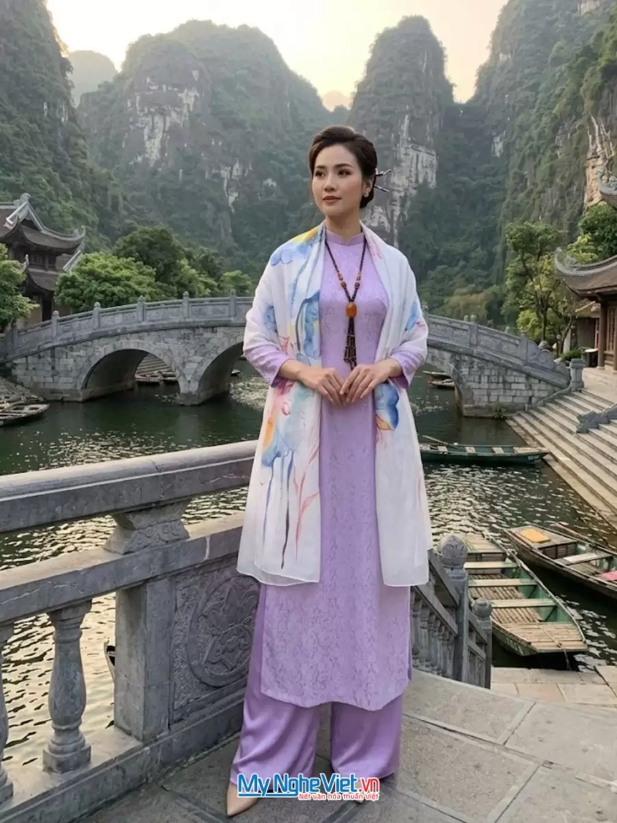 Khăn lụa tơ tằm màu trắng hoa sen 100% silk 70x180 MNV-PT70180/17