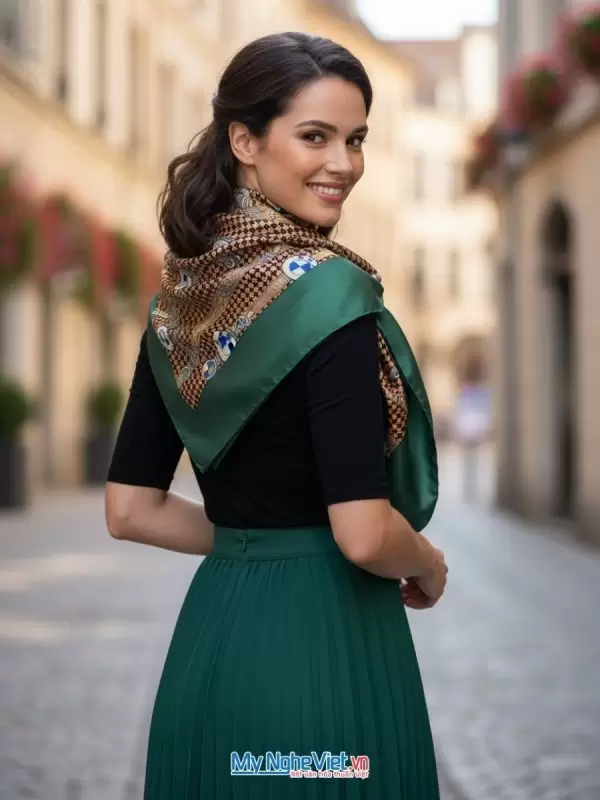 Khăn lụa tơ tằm in họa tiết 100% silk
