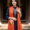 Khăn lụa tơ tằm thêu hoa màu cam