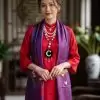 Khăn lụa tơ tằm thêu hoa màu xanh tím