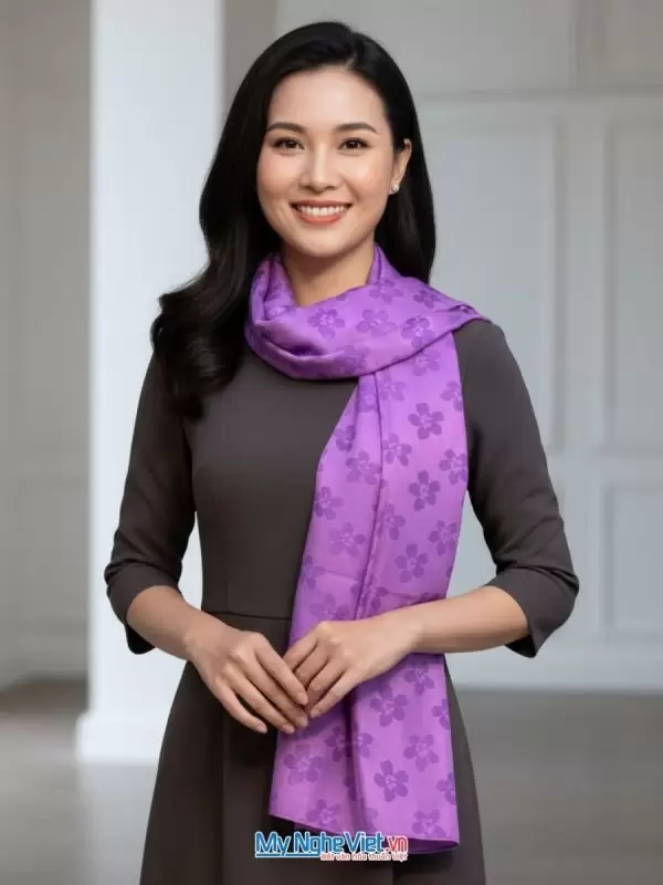 Khăn lụa tơ tằm vân cao cấp màu tím 100% silk