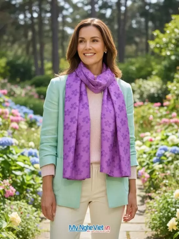 Khăn lụa tơ tằm vân cao cấp màu tím 100% silk
