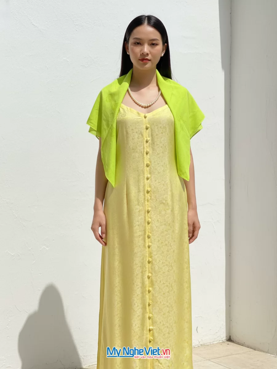 Khăn Lụa Vân Cổ Họa Tiết Phượng Thọ Màu Xanh Non