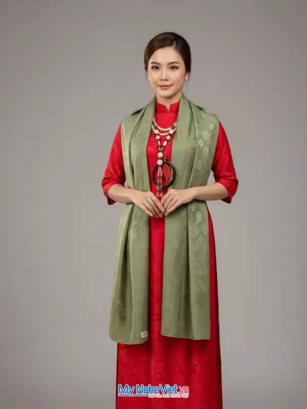 Khăn Lụa Vân Xanh Rêu Hà Đông 75x175cm KLNL75175/4
