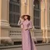 Áo dài lụa tơ tằm thọ dơi xanh tím