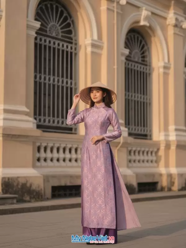 Áo dài lụa tơ tằm thọ dơi xanh tím