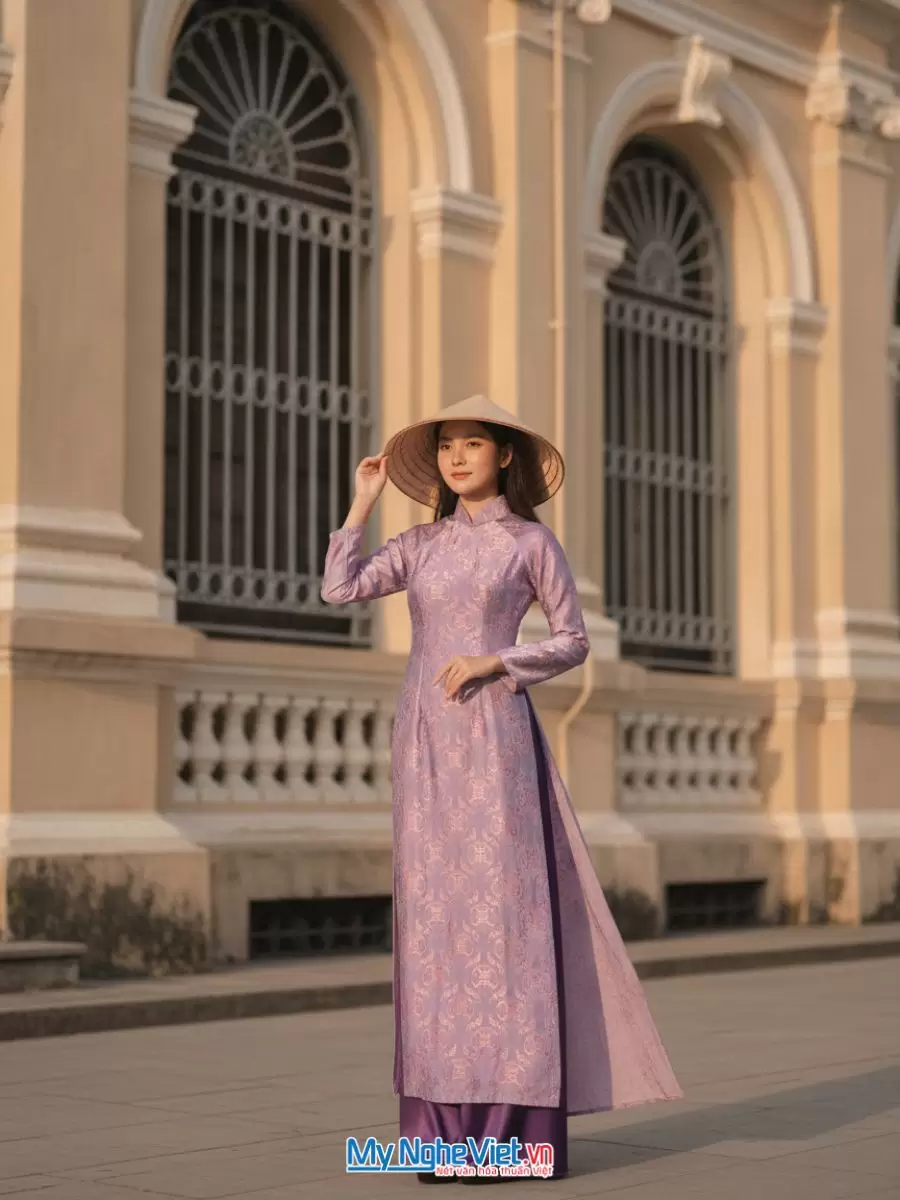 Áo dài lụa tơ tằm thọ dơi xanh tím