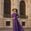 Áo dài lụa tơ tằm hoa thị tím