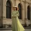 Bộ áo dài lụa tơ tằm song hỷ xanh có quần