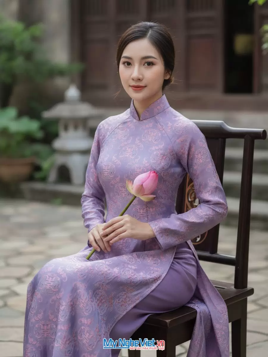 Áo dài lụa tơ tằm thọ dơi xanh tím