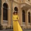 Áo dài lụa tơ tằm song hỷ vàng hoàng yến
