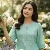 Áo lụa tơ tằm may sẵn họa tiết cúc xanh